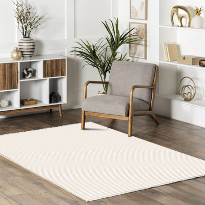 Pender Beige Striped Cotton Chenille Area Rug
