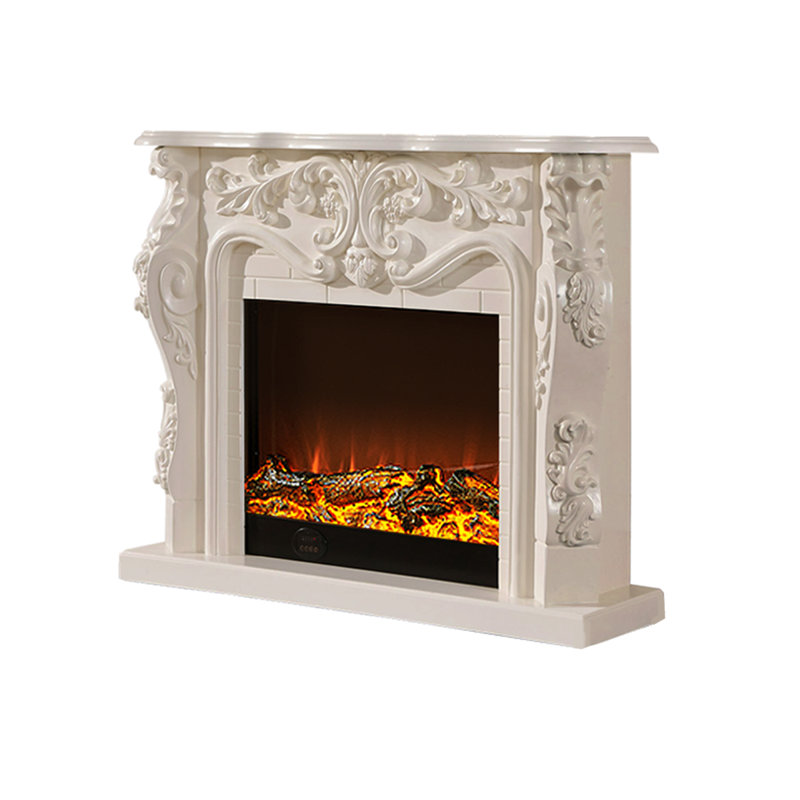 French carved electronic simulation flame decoration fireplace, White