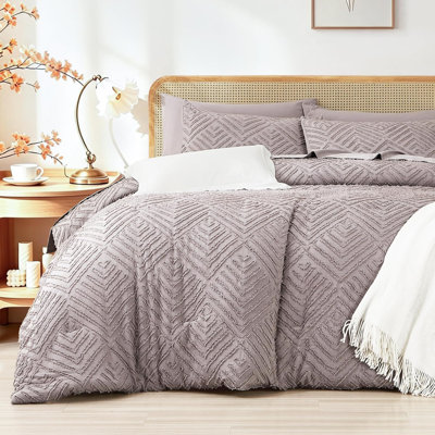 Suncomfy Boho Tufted Diamond Comforter Set Queen, Rose Brown Bed in a Bag