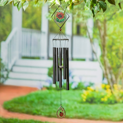 Carillon en verre teinté à la main Avria Poppies, 36 po