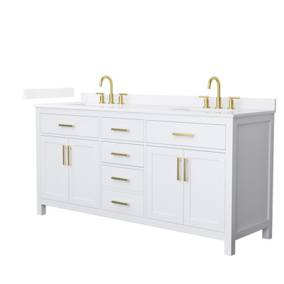 Meuble-lavabo double autoportant 72 po avec plateau en quartz Beckett