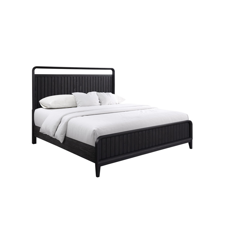 Très grand lit à panneau ouvert au fini grain de poivre, placages, bois massif +, noir, 86 po Profondeur x 82 po Largeur 60 po Hauteur, 159 lb, tête de lit à motif de canaux et finition 83,83 82,44 60,76 161,94