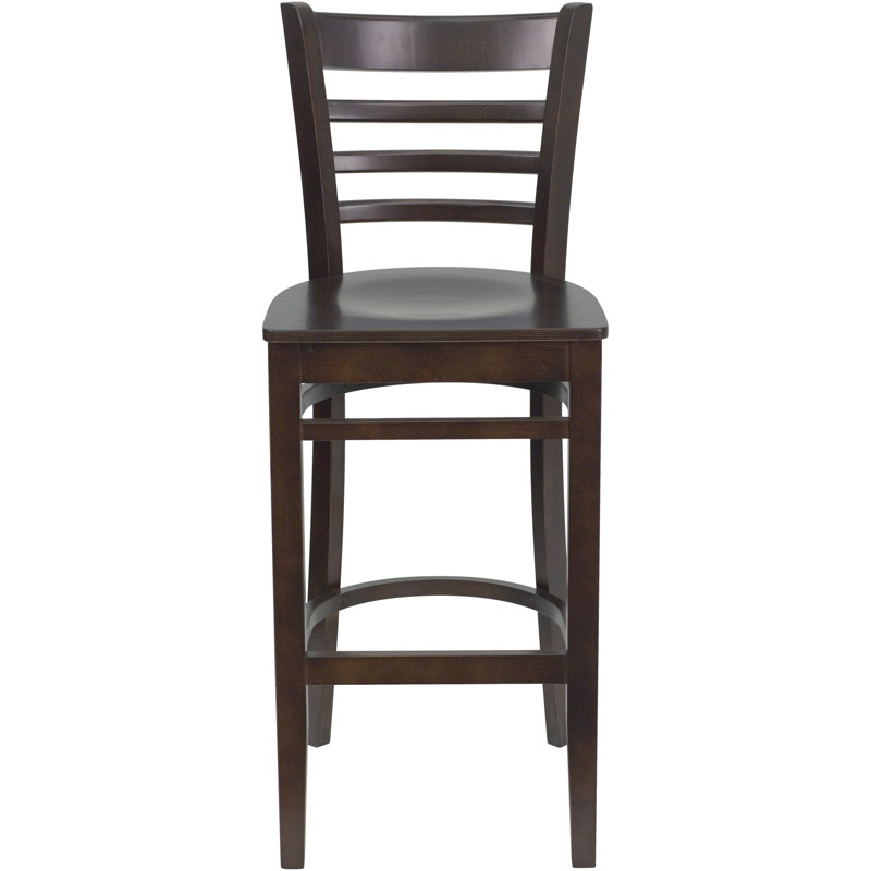 Ladder Back Wooden Restaurant Barstool, Walnut