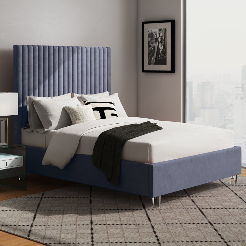 Upholstered Platform Bed, King, Grey Velvet