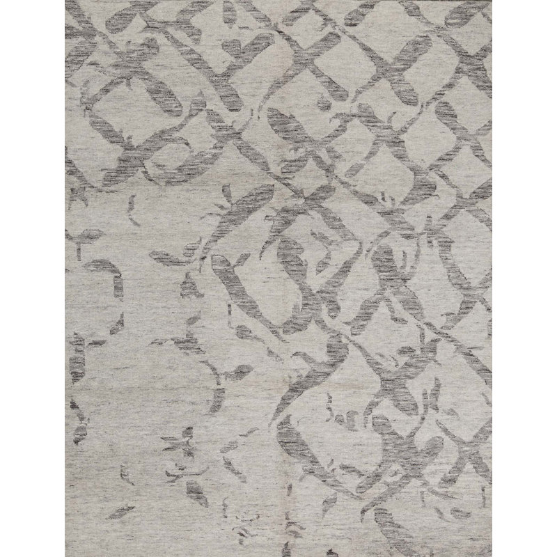 Tapis beige / gris de haute qualité noué à la main, Rectangle 8 pi x 10 pi