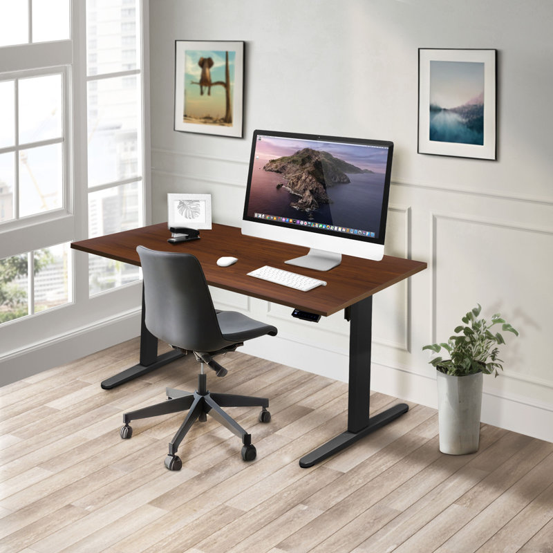 Hazelnut and Black Adjustable Electric Standing Desk with Steel Frame