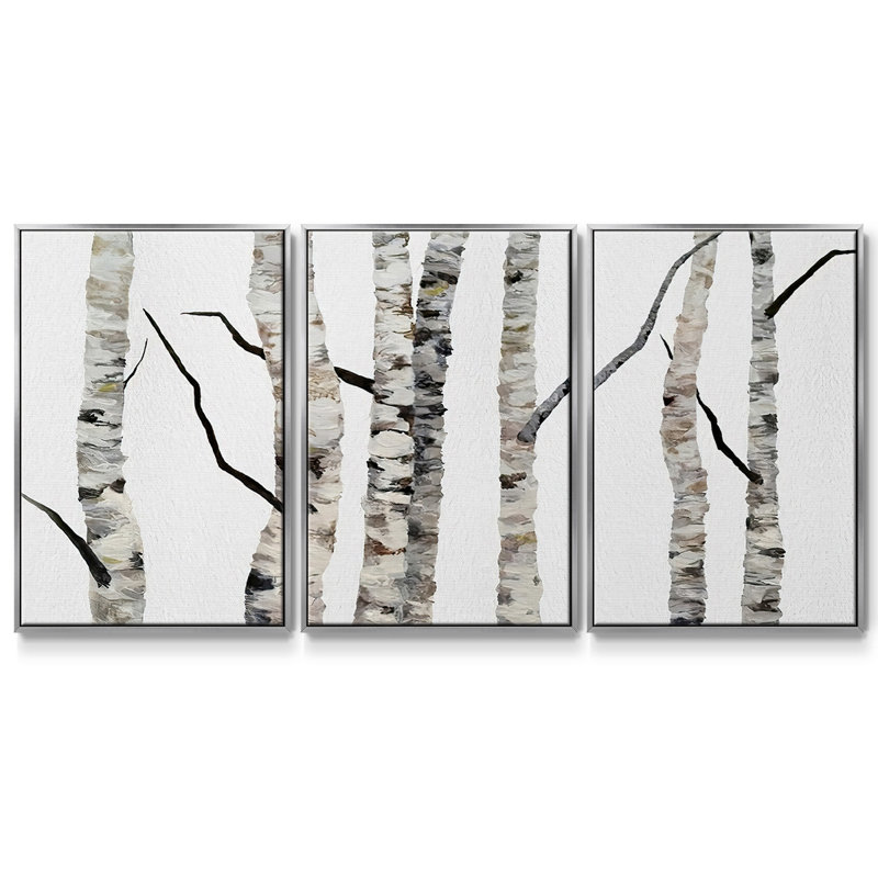 Birch Trees II, reproduction sur toile 3 pièces, H 40 po x l 78 po x P 2 po, Argent