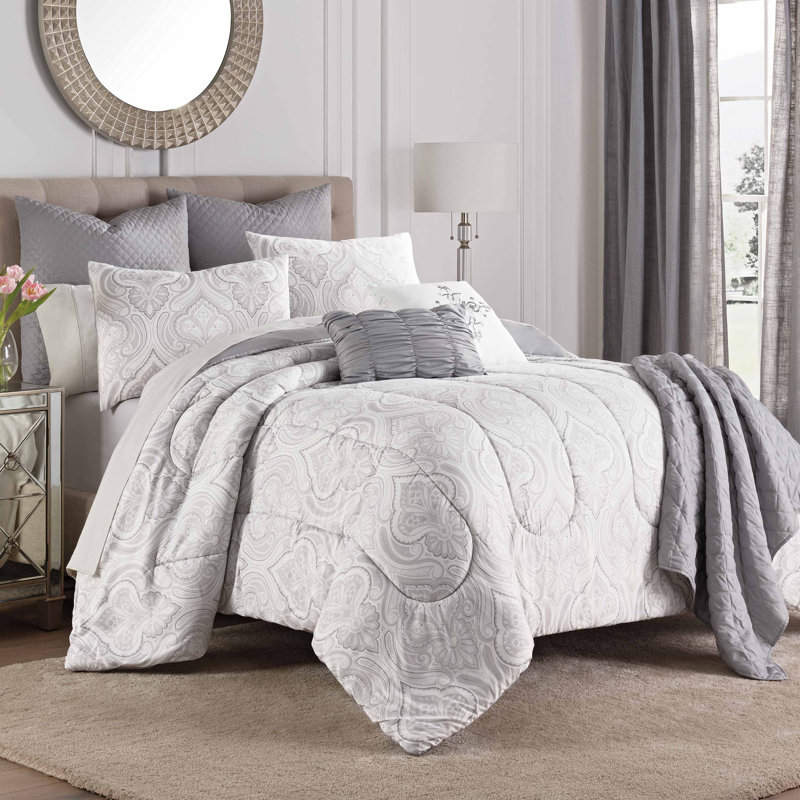 Aria Traditional Damask Comforter, Queen Comforter + 7 Additional Pieces