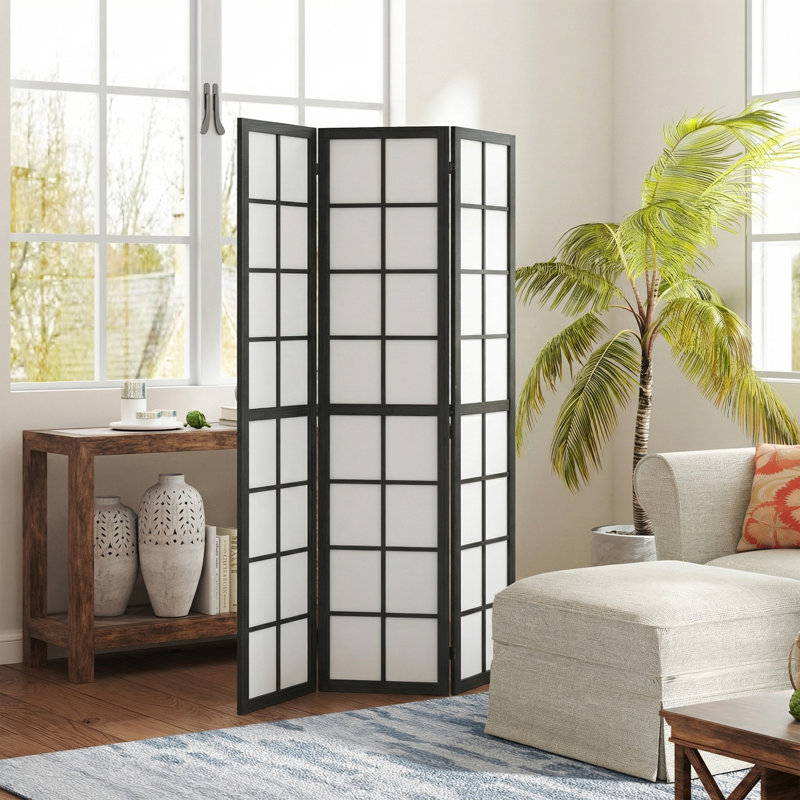 Paravent 3 panneaux, écran d'intimité pliable 5,6 pi, noir, 3