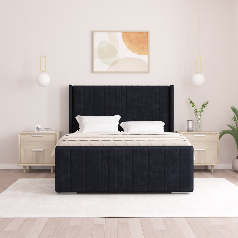 Denzel Upholstered Bed , Single (3'), Black