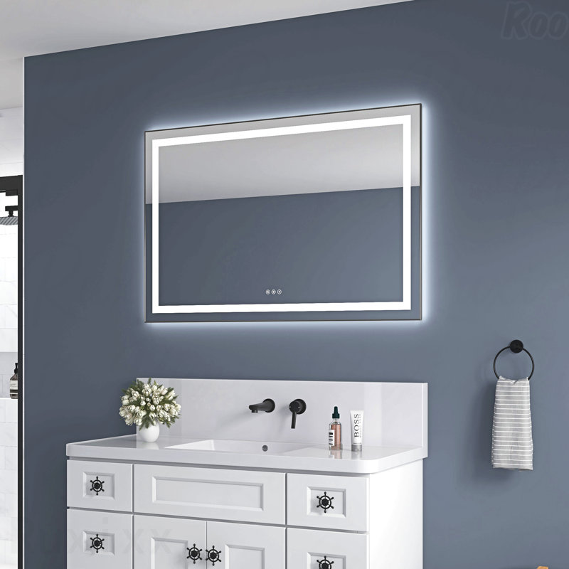 Miroir d'appoint 48 po x 32 po DEL, Gris, Rectangulaire, 32 po x 48 po