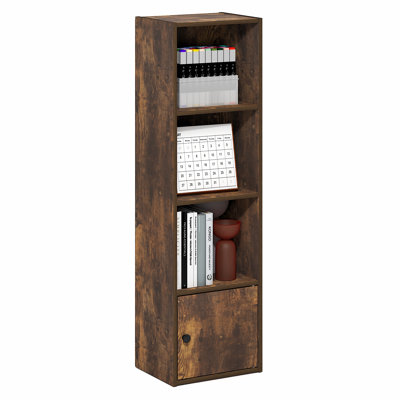 Furinno LUDER Book Shelf, 3-Tier Bookshelf with Open Shelf, Standing Bookcase with 1 Door Cabinet, 23.6 x 30.5 x 80.0 cm, for Organization and Storage, for Living Room, Bedroom, Home Office, Amber Pine