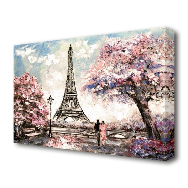 East Urban Home Eiffel Tower Pink Tree Paris - Unframed Painting on ...