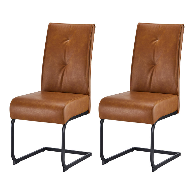49.5cm H Upholstered Metal Cantilever Chair in Brown