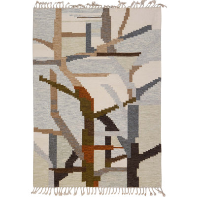 Tapis suédois rétro 5 pi 5 po x 7 pi 7 po signé Ingegerd Silow