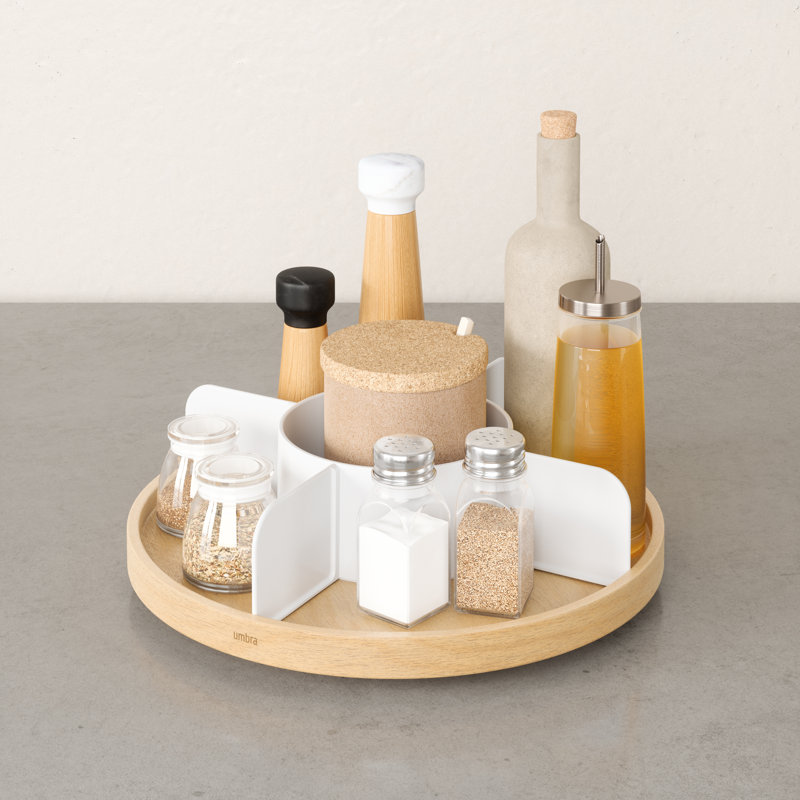 White and Natural Recycled Plastic and Wood Lazy Susan Organizer
