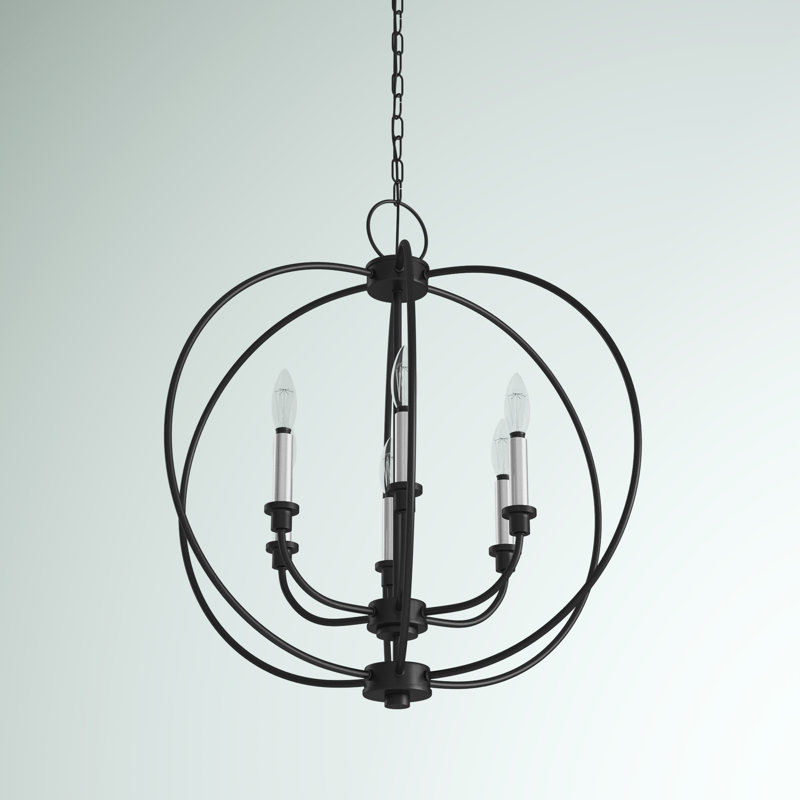 6 - Light Candle Style Globe Chandelier, Black