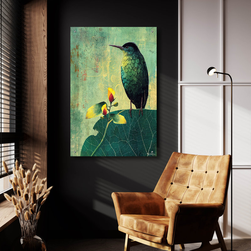 «Green Bird» par Momart, art mural en verre acrylique, H 36 po x l 24 po x P 0,2 po