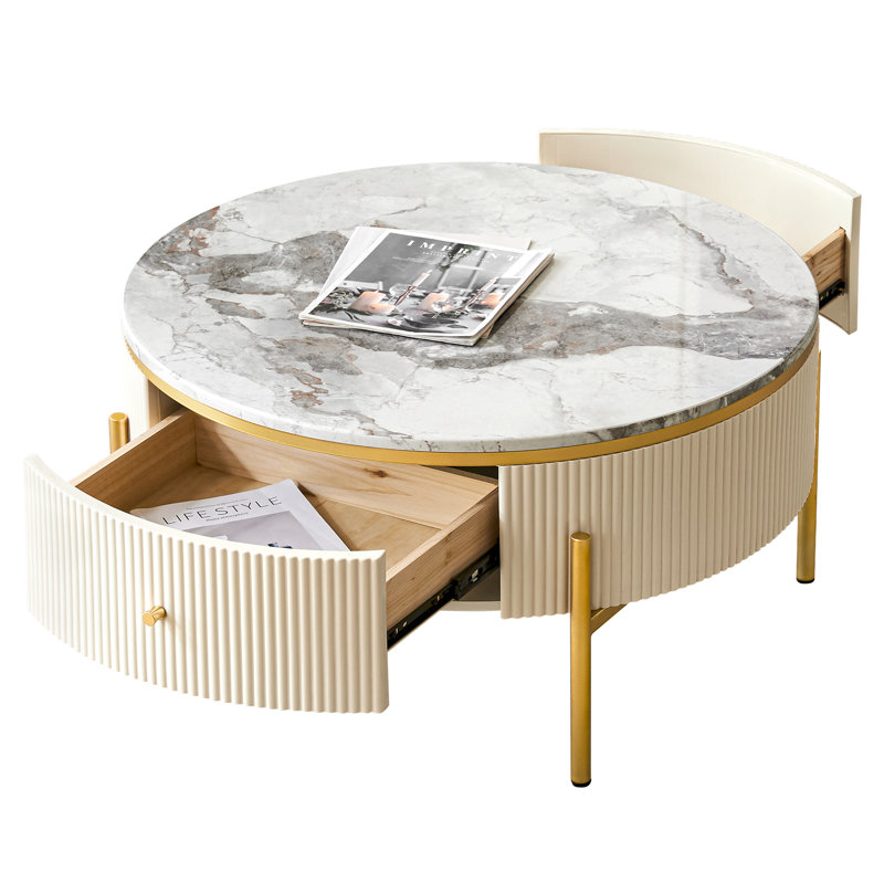 Loeta Round Coffee Table with 2 Drawers