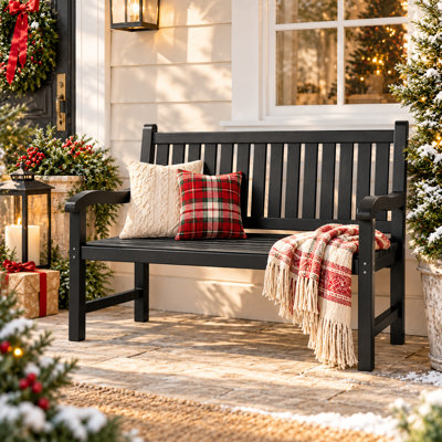 Banc d'extérieur durable en résine 2 places | Siège de patio et de jardin résistant aux intempéries avec dossier à lattes, résistant aux rayons UV et sans entretien
