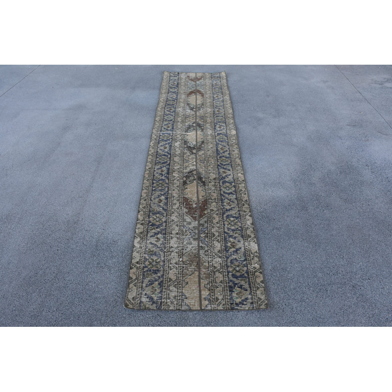 Vintage Wool Patchwork Runner, 25.2x109.8 Inch Blue Rug