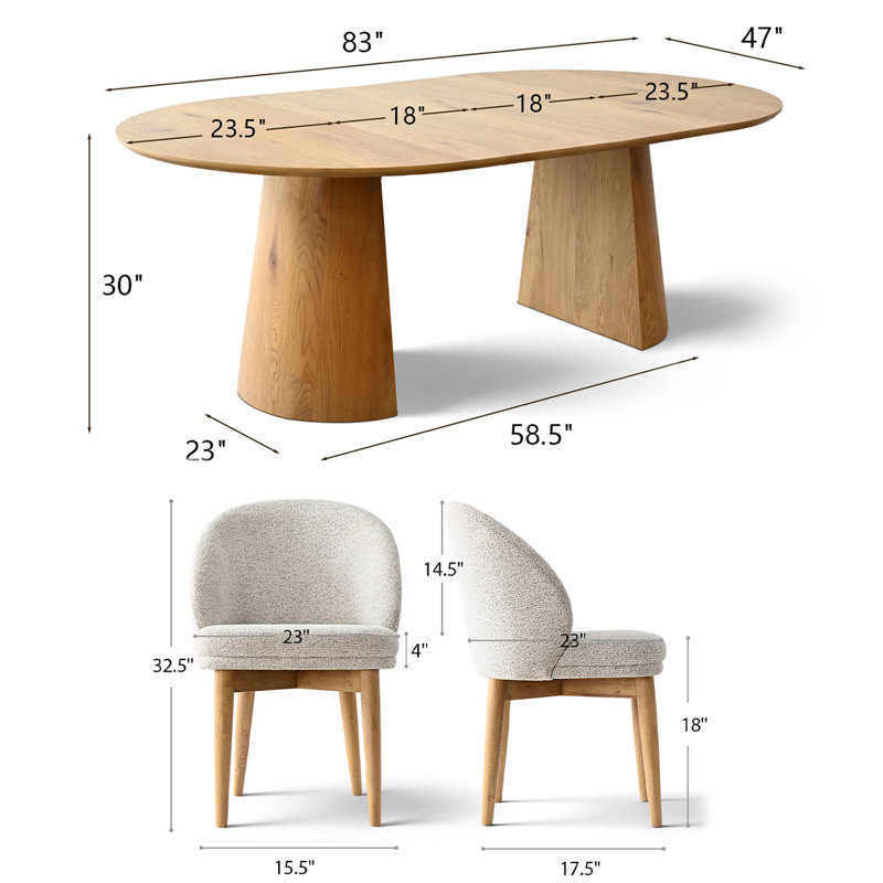 46"-83" Extendable Round To Oval Dining Set With Upholstered Barrel Chairs, 7 Pieces: Table, 6 Chairs