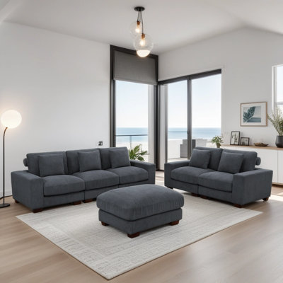 Ensemble de canapé modulaire réversible en velours côtelé 6 pièces avec repose-pieds Arden