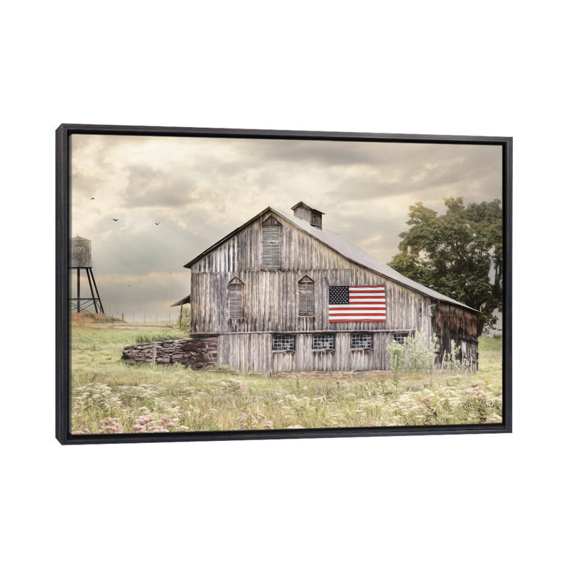 «Wild Virginia Barn» par Linda Rauch - impression d'art graphique, H 18 po x l 26 po x P 1,5 po, Toile avec cadre noir patiné
