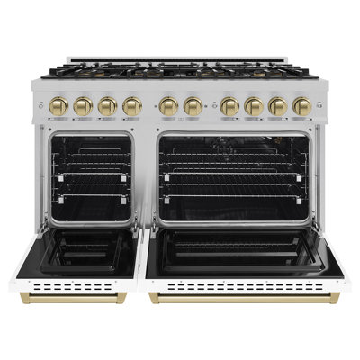ZLINE Autograph 48 po. Cuisinière à gaz classique DuoPro en acier satiné avec portes blanches et accents bronze