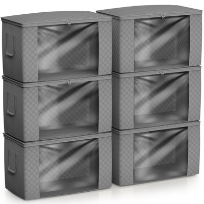 Sorbus Foldable Storage Bag Organizers, Large Clear Window & Carry Handles, for Clothes, Blankets, Closets, Bedrooms, and more (6 Pack, Gray)