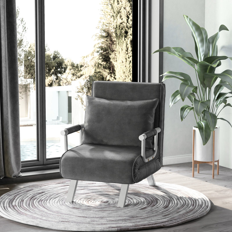 Chaise convertible 5 positions avec coussin et structure en acier, canapé-lit gris foncé By