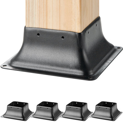 VEVOR 4X4 Post Base 4Pcs, Internal 3.6"X3.6" Heavy Duty Powder-Coated Steel Post Bracket Fit For Standard Wood Post Anchor, Decking Post Base For Deck Porch Handrail Railing Support