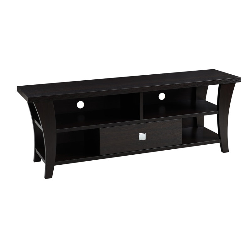 Tv Stand With Metal Square Handle, Curved Legs, Divided Shelf, Fits 60 - 69 Inch Television Screens One Drawer,