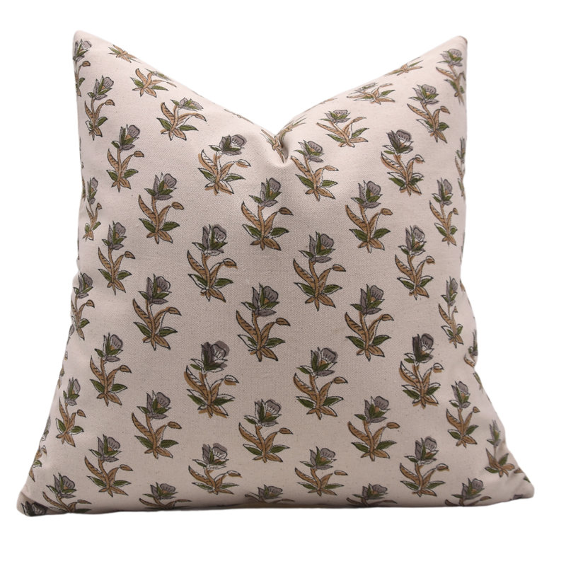 Housse de coussin en coton imprimé à la main avec coussin décoratif artisanal, H 14 po x l 14 po
