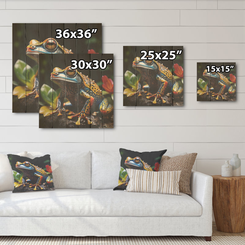 «Multicolor Frog Portait Glass I - Frogs & Toads Wood», art mural sur bois de pin naturel, H 30 po x l 30 po