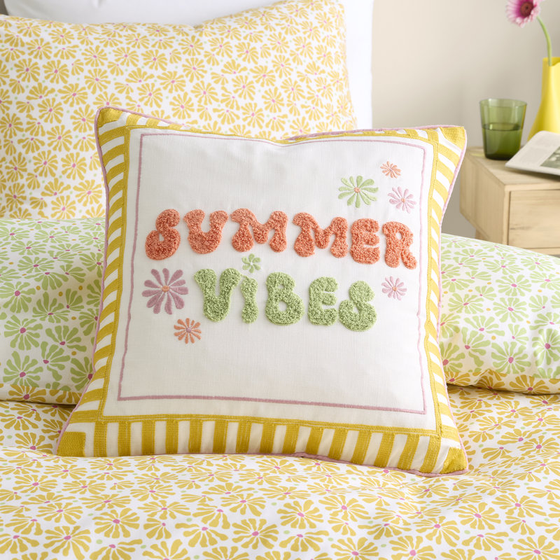 Summer Vibes Slogan Floral Multi Cushion, Cushion Cover