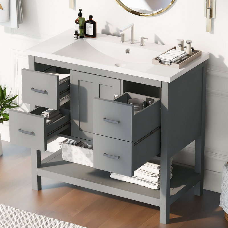 Meuble-lavabo simple 18,09 po avec plateau en résine, Gris