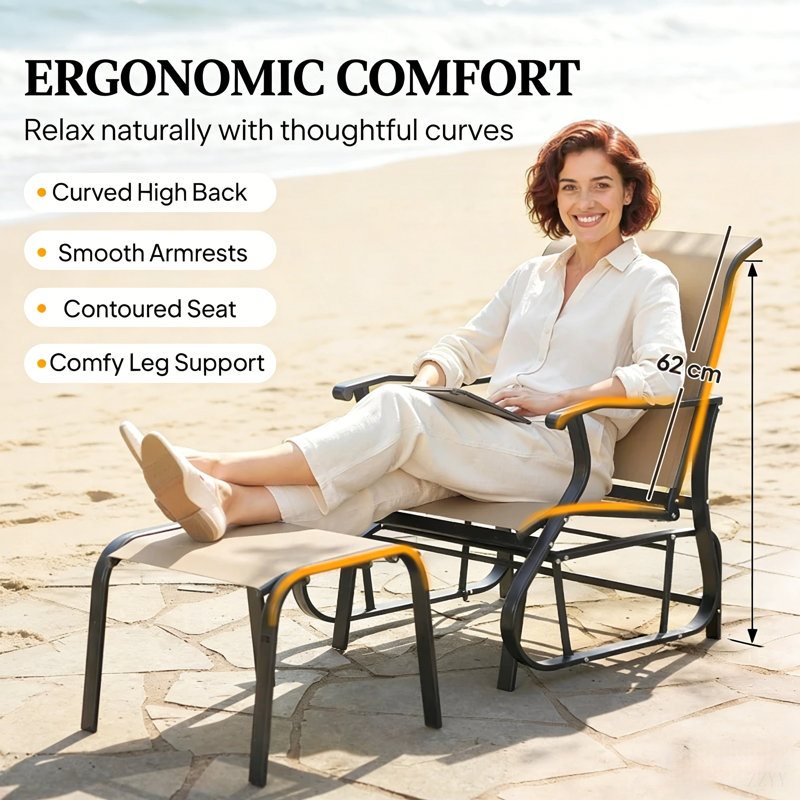 High Back Glider Chair Set,Outdoor Glider, Black/Tan