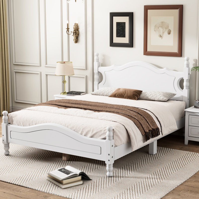 Lit plateforme solide en bois pleine grandeur avec nuance rétro et support de lattes stables en bois blanc