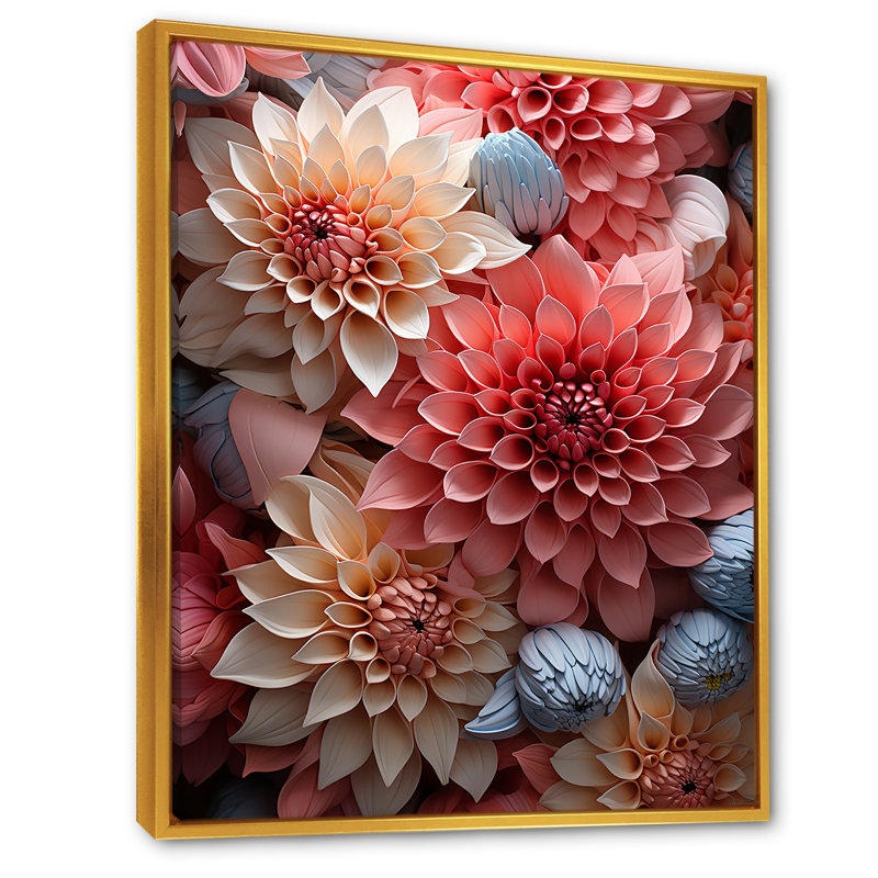 «Soft Elegance Mums Flowers III» sur toile, Cadre flottant doré, H 32 po x l 16 po x P 1 po