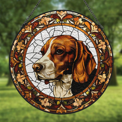 Vitrail à cadre orné en verre coloré Beagle Suncatcher pour décor de fenêtre