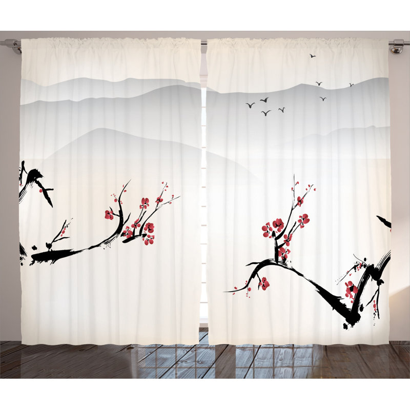 Asian Semi-Sheer Rod Pocket Curtain Panels, 54" x 84"