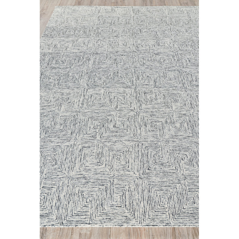 Caprice Geometric Handmade Tufted Area Rug, Rectangle 6' x 9', Black/Ivory
