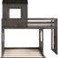 Lit superposé en bois gris antique avec maisonnette, lit simple au-dessus d'un lit double et barrières de sécurité, construction robuste en bois de pin, maisonnette de charge maximale de 400 / 600lbs en gris, taille double, construction, capacité de 400lbs / 600lbs