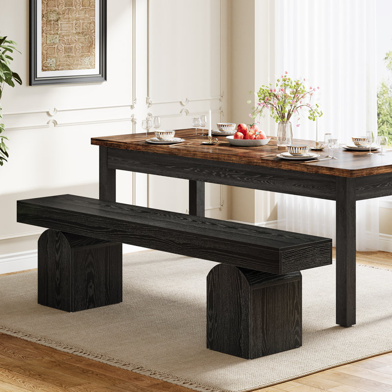 59-Inch Long Dining Table Bench For 2-3 People,Long Kitchen Seating For Living Room, Entryway, Black