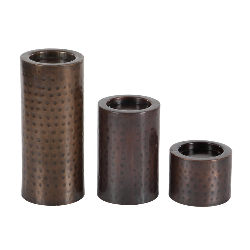 Metal Handmade Pillar Decorative Candle Holder Set, Bronze