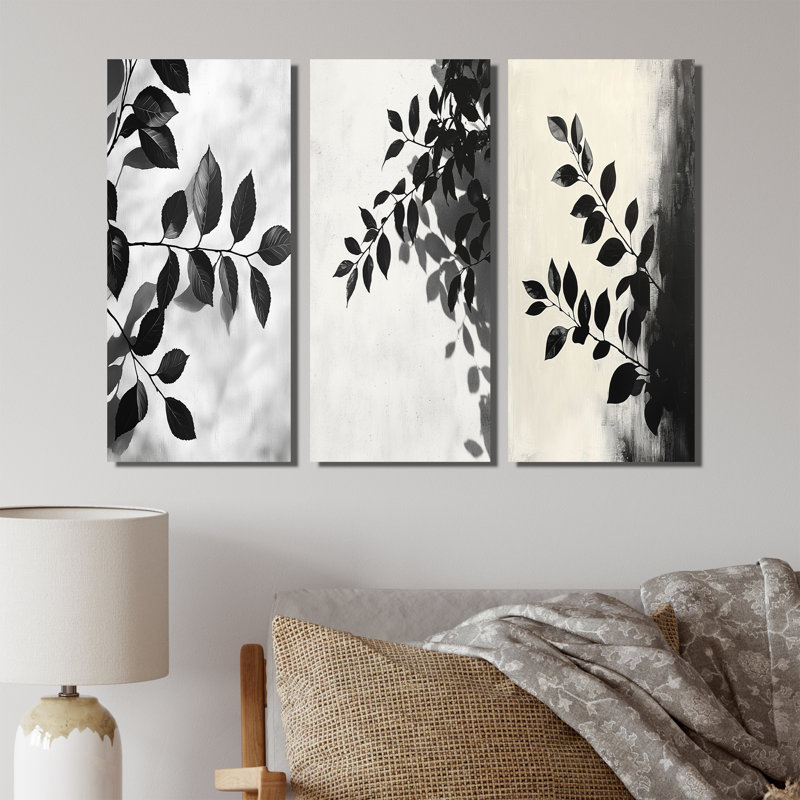 Feuilles noires, ombre, silhouette I - Collection d'impressions sur toile traditionnelles, Toile tendue, H 28 po x l 36 po