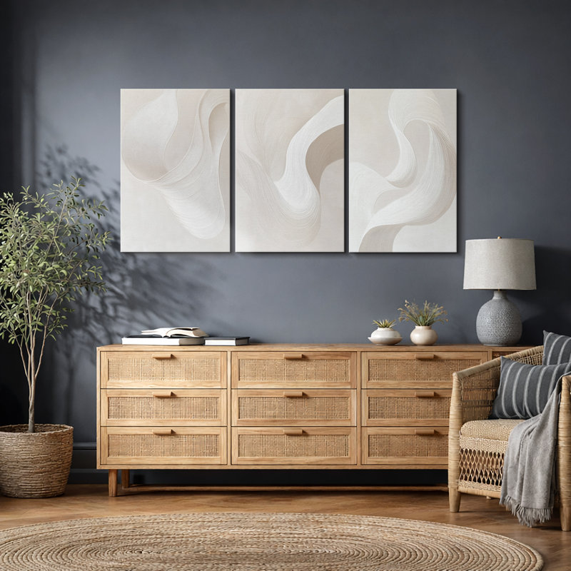 «Minimal Landscape», Neutre Neutre, Motif fluide, images de mur de salon minimaliste moderne et organique, impression sur toile encadrée, 3 pièces, art mural: 16 po x 24 po x 3 pièces, 24 po x 36 po x 3 pièces