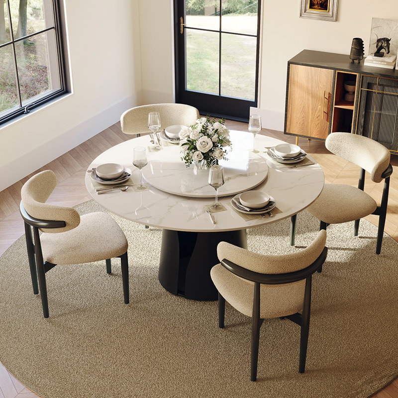 Table de salle à manger Vera Vera, Noir, H 29,53 po x L 59,06 po x l 59,06 po, Blanc lustré