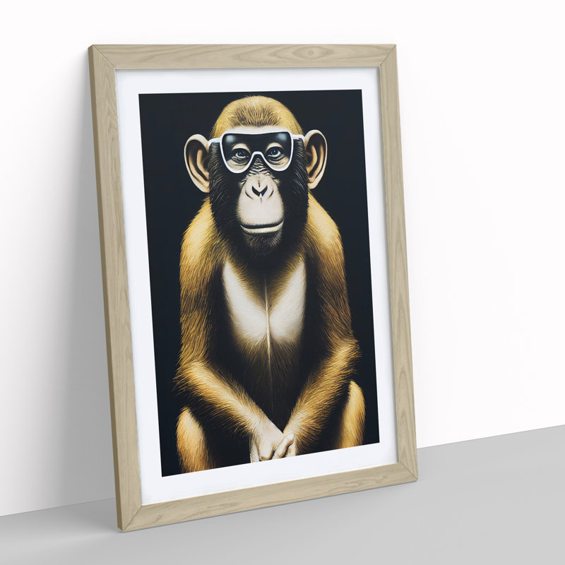 Clever Monkey - Single Picture Frame Print, 34cm H x 25cm W x 2cm D, Oak